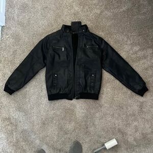 Men’s Black PU Leather Jacket Size Medium Moto Bomber
